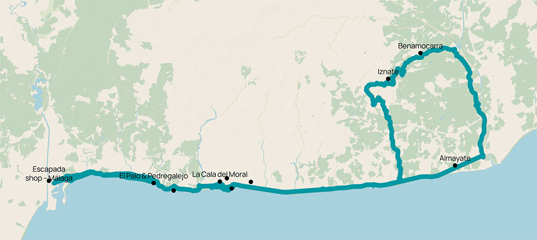 Cycling map of the Malaga - Benamocarra route