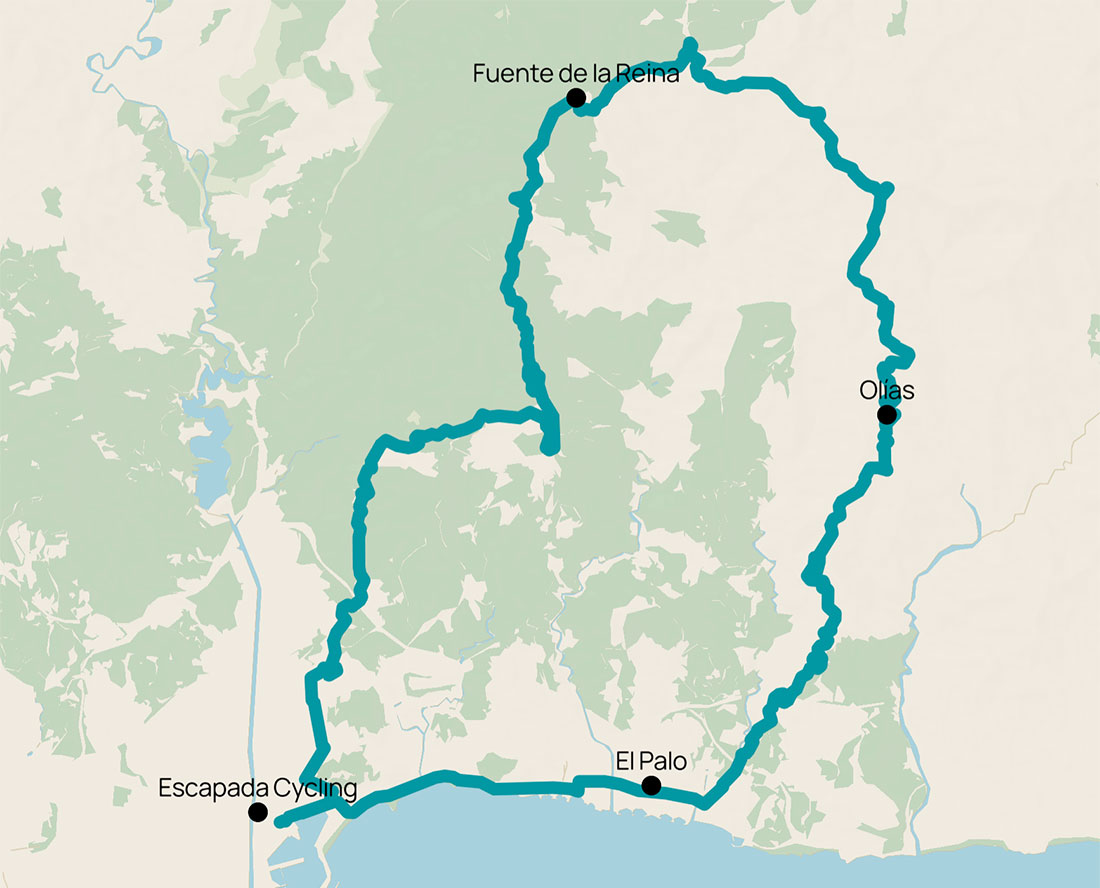 Cycling map of the route to Puerto del Leon en Malaga