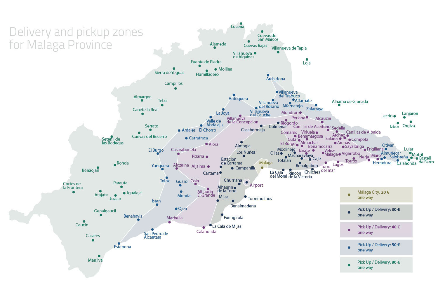 Map for Bike delivery and pick up for hired bikes in Malaga &amp; Andalusia