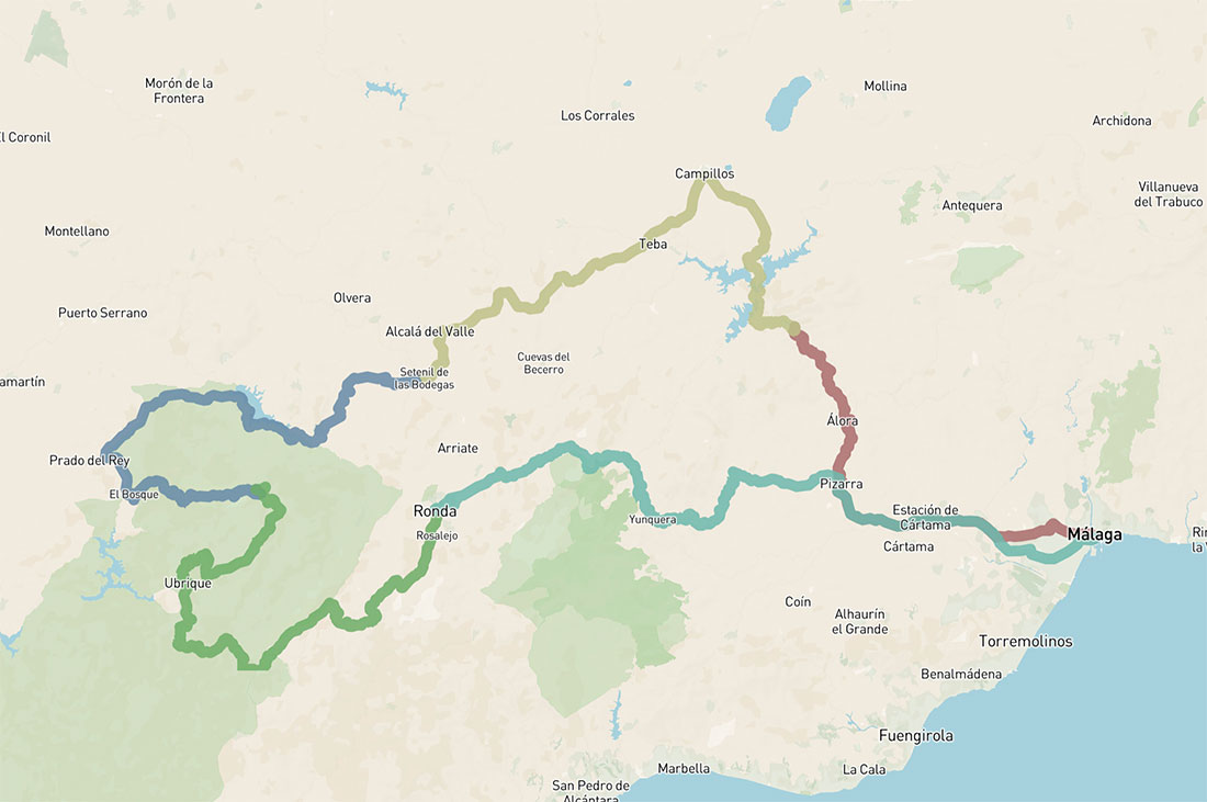 Map of cycling route Andalusia West