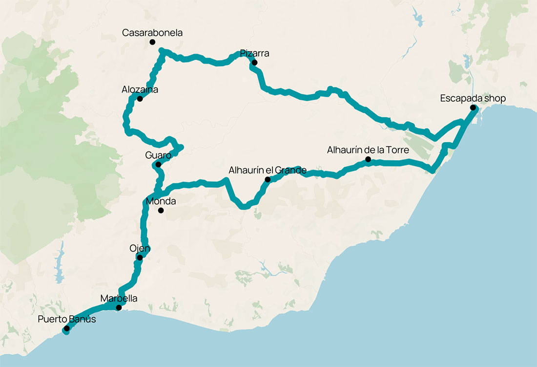 Cycle travel map for the bike route Malaga - Marbella