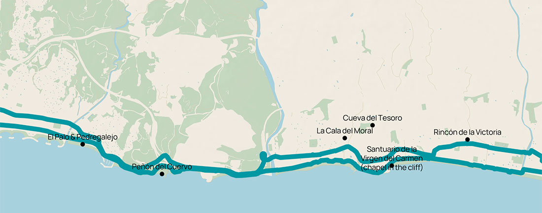 Highlights on the part of the bike route between Malaga and Rincon de la Victoria
