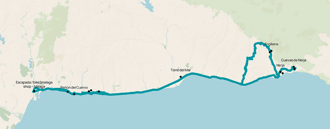 Cycling map for the 2-days coastal bike route direction Nerja