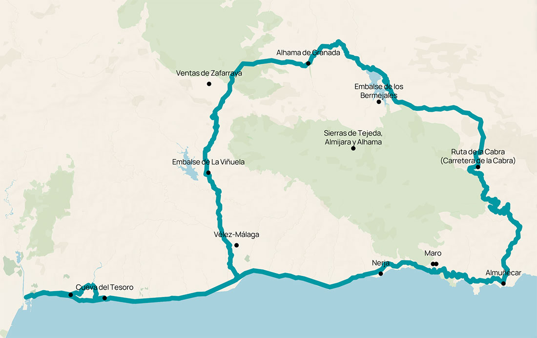 Cycling routeplanner for bike trips around Malaga - map